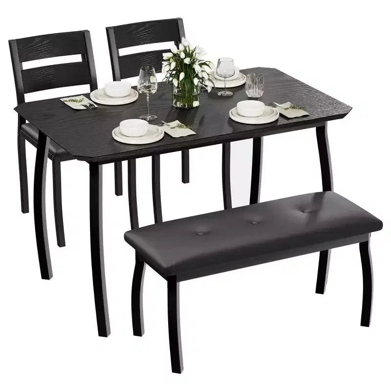 4-Piece Dining Table Set, Kitchen Table with Upholstered Bench & 2 Padded Chairs, Industrial Kitchen Furniture for Kitchen, Dining Room
