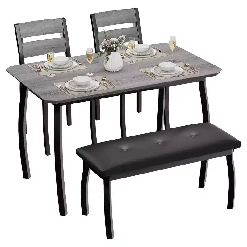 Set Tavolo da Pranzo, Tavolo da Cucina con Panca Imbottita e 2 Sedie Imbottite, Mobili da Cucina Industriali per Cucina, Sala da Pranzo