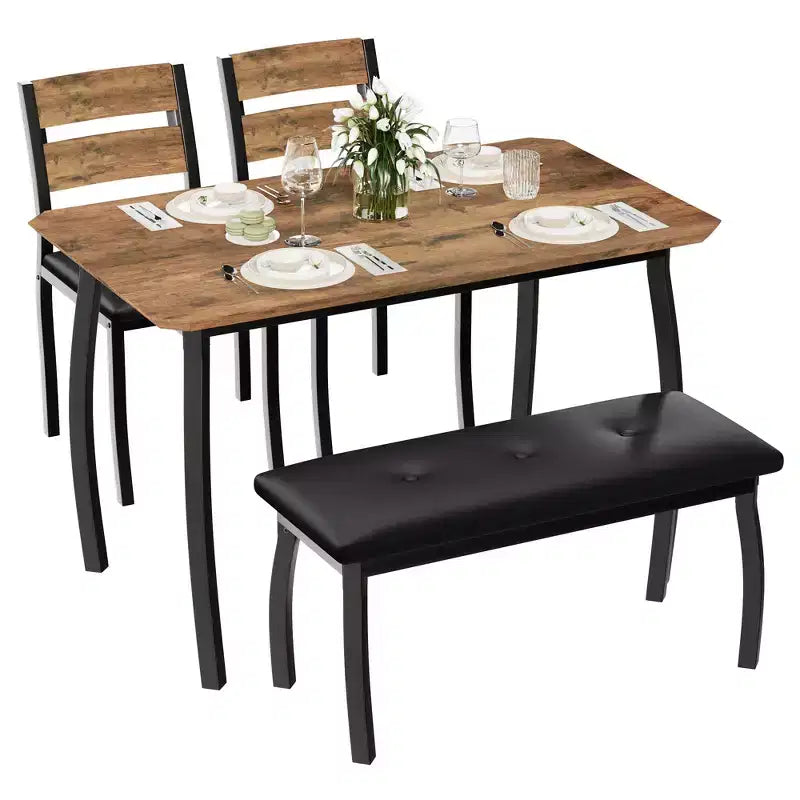 Set Tavolo da Pranzo, Tavolo da Cucina con Panca Imbottita e 2 Sedie Imbottite, Mobili da Cucina Industriali per Cucina, Sala da Pranzo