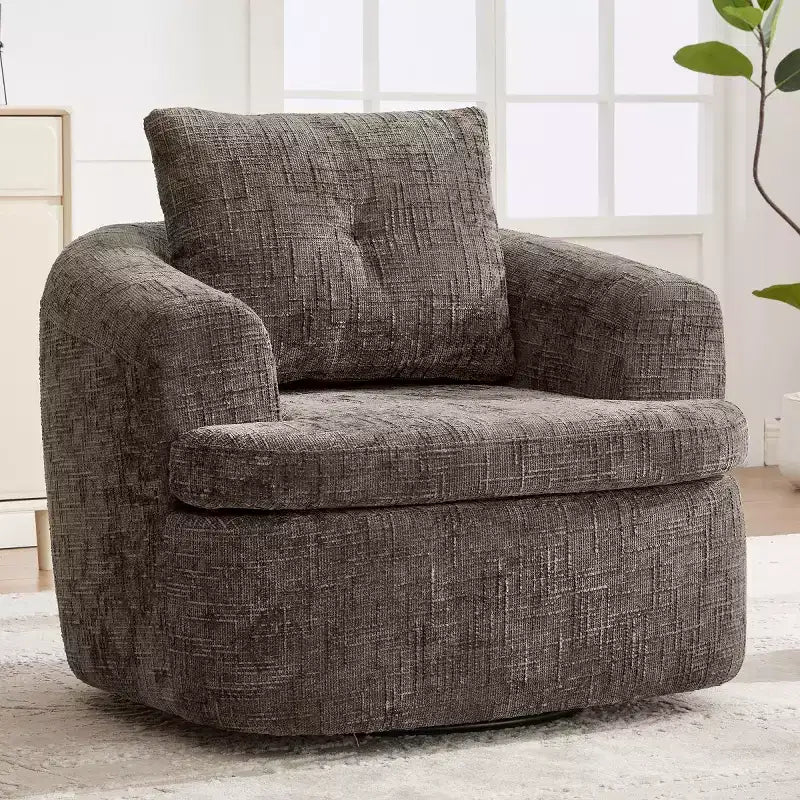 Sedia girevole moderna accent con cuscino a doppio strato, poltrona a botte girevole a 360° in ciniglia per soggiorno o appartamento