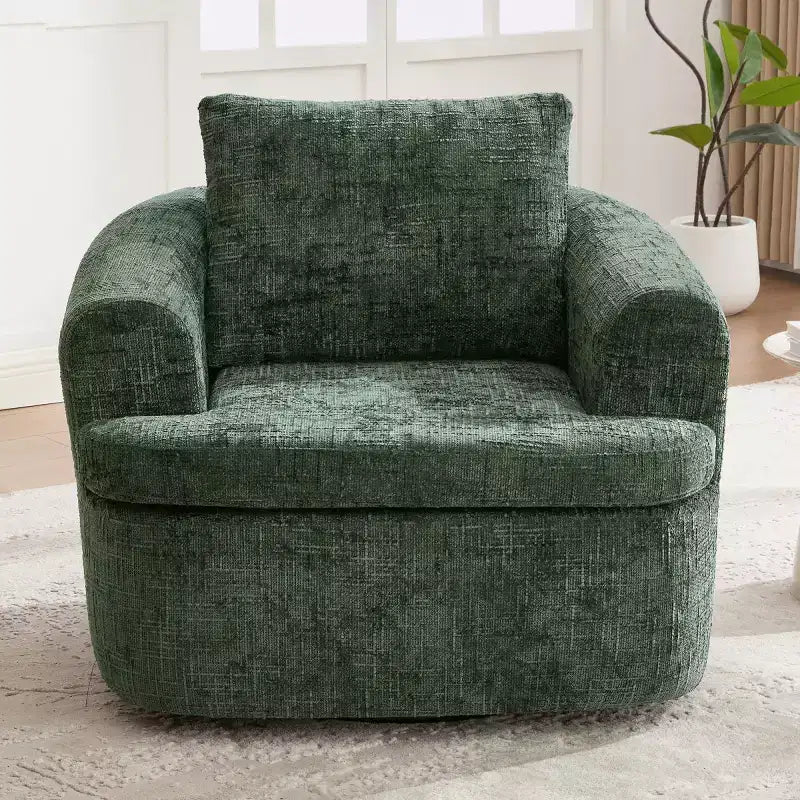 Sedia girevole moderna accent con cuscino a doppio strato, poltrona a botte girevole a 360° in ciniglia per soggiorno o appartamento