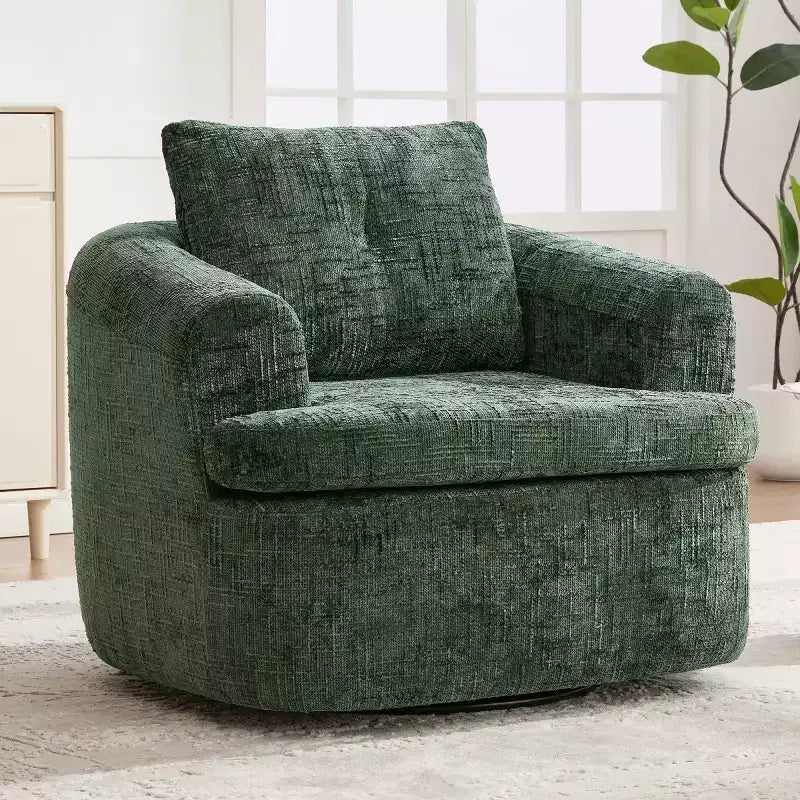 Sedia girevole moderna accent con cuscino a doppio strato, poltrona a botte girevole a 360° in ciniglia per soggiorno o appartamento