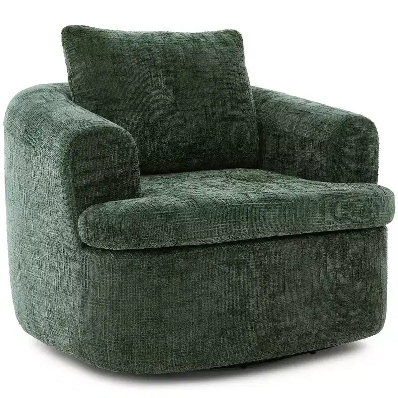 Sedia girevole moderna accent con cuscino a doppio strato, poltrona a botte girevole a 360° in ciniglia per soggiorno o appartamento