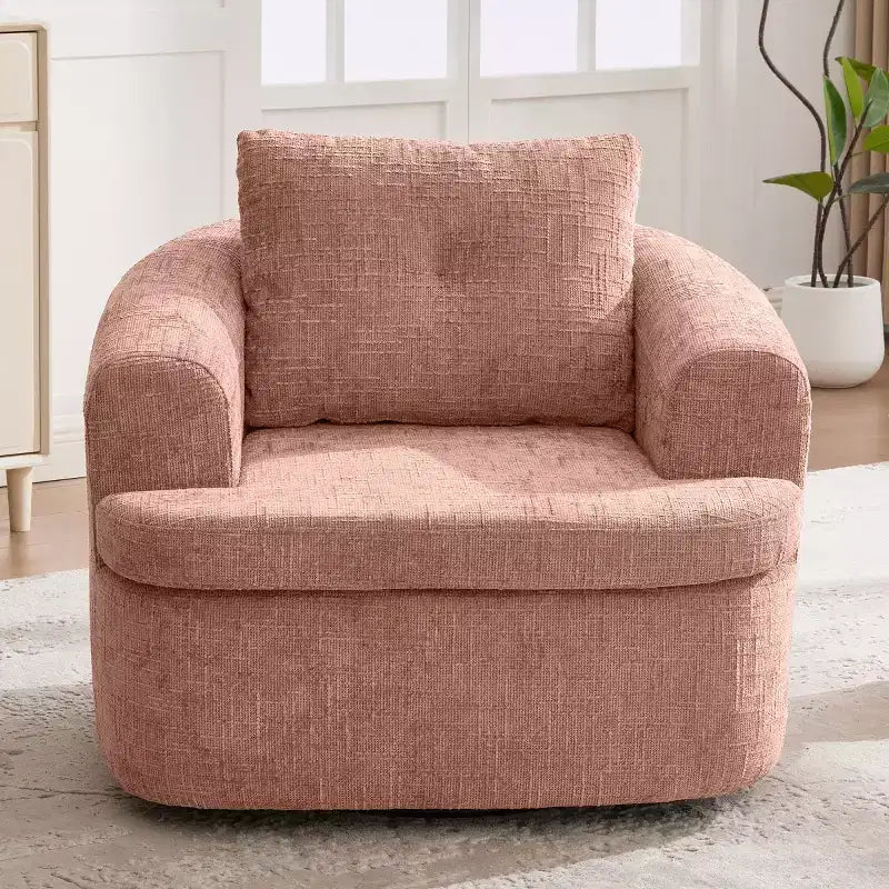 Sedia girevole moderna accent con cuscino a doppio strato, poltrona a botte girevole a 360° in ciniglia per soggiorno o appartamento