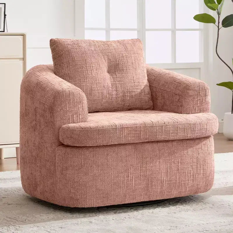 Sedia girevole moderna accent con cuscino a doppio strato, poltrona a botte girevole a 360° in ciniglia per soggiorno o appartamento