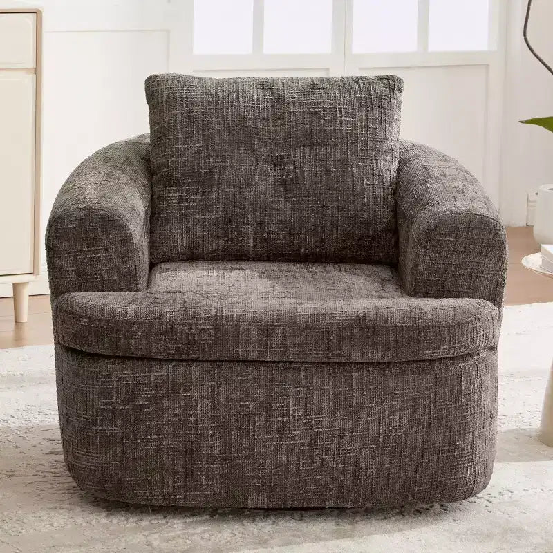 Sedia girevole moderna accent con cuscino a doppio strato, poltrona a botte girevole a 360° in ciniglia per soggiorno o appartamento