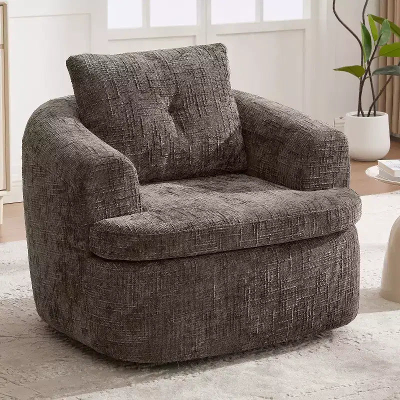 Sedia girevole moderna accent con cuscino a doppio strato, poltrona a botte girevole a 360° in ciniglia per soggiorno o appartamento