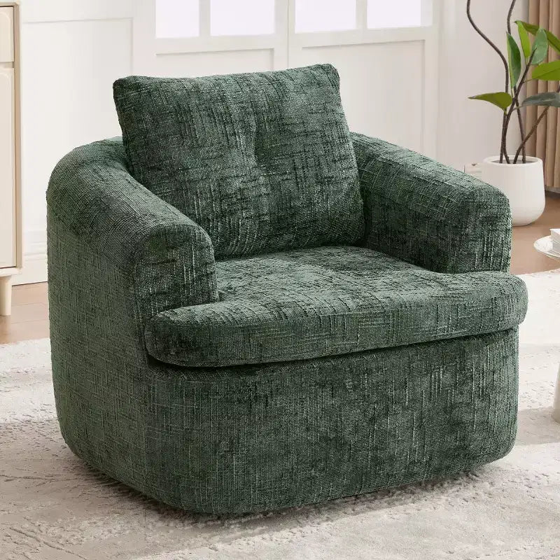 Sedia girevole moderna accent con cuscino a doppio strato, poltrona a botte girevole a 360° in ciniglia per soggiorno o appartamento