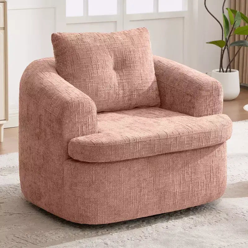 Sedia girevole moderna accent con cuscino a doppio strato, poltrona a botte girevole a 360° in ciniglia per soggiorno o appartamento