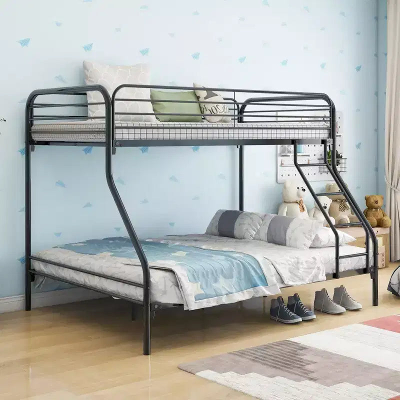 Letto a castello in metallo una piazza e mezza/matrimoniale, struttura resistente, scala inclinata, sponda superiore rinforzata, facile montaggio, nero, salvaspazio