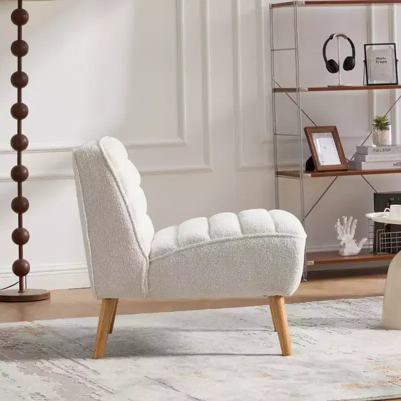 Poltrona moderna senza braccioli con gambe in legno di gomma, sedia slipper rivestita in ciniglia per soggiorno, camera da letto o angolo lettura