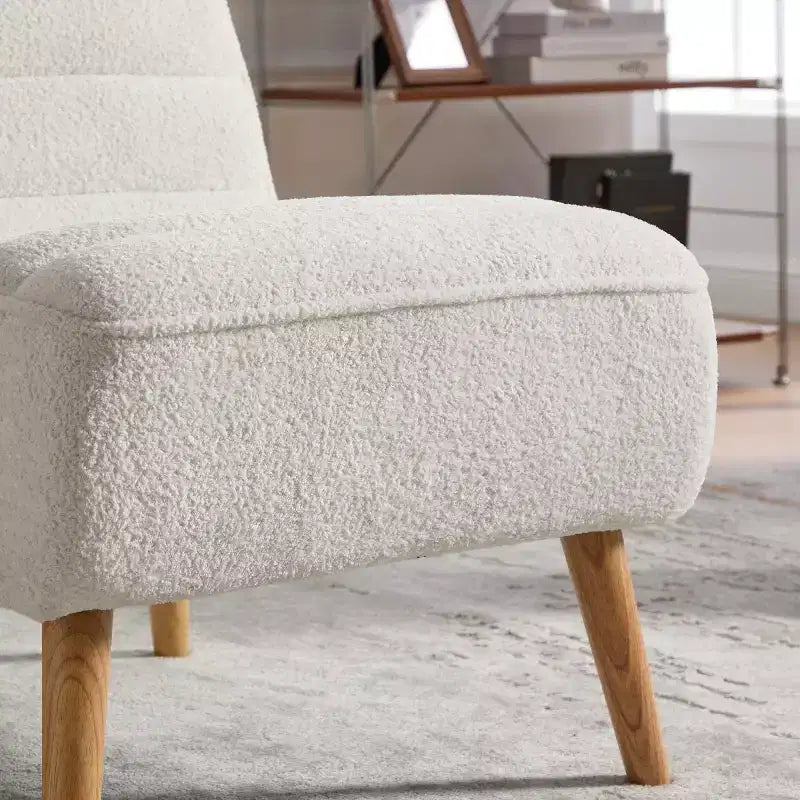Poltrona moderna senza braccioli con gambe in legno di gomma, sedia slipper rivestita in ciniglia per soggiorno, camera da letto o angolo lettura