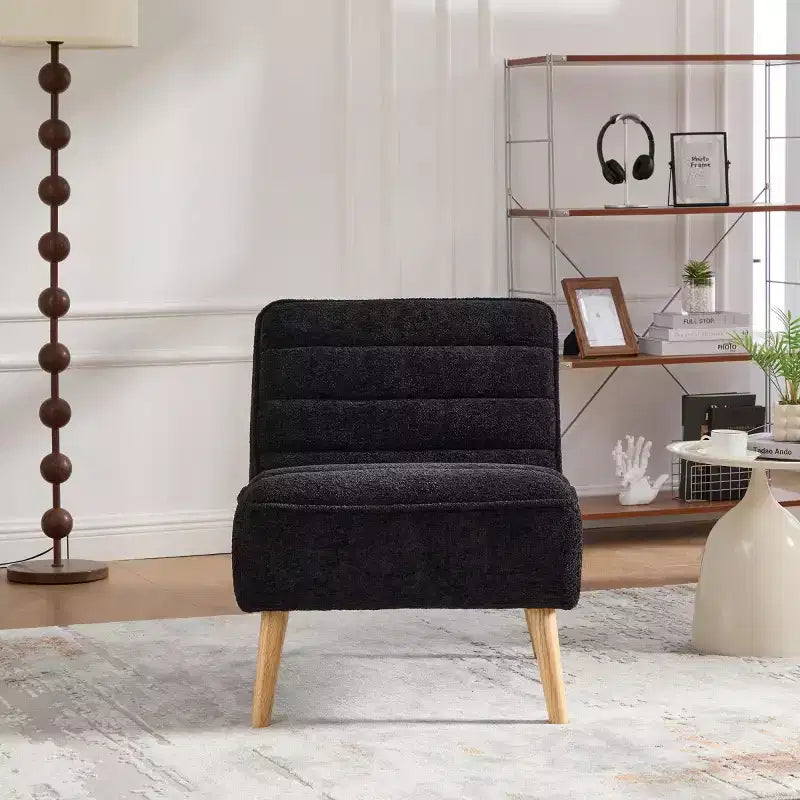 Poltrona moderna senza braccioli con gambe in legno di gomma, sedia slipper rivestita in ciniglia per soggiorno, camera da letto o angolo lettura