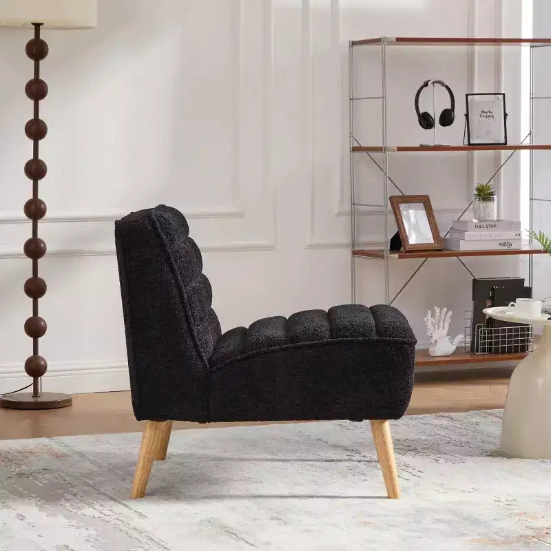 Poltrona moderna senza braccioli con gambe in legno di gomma, sedia slipper rivestita in ciniglia per soggiorno, camera da letto o angolo lettura