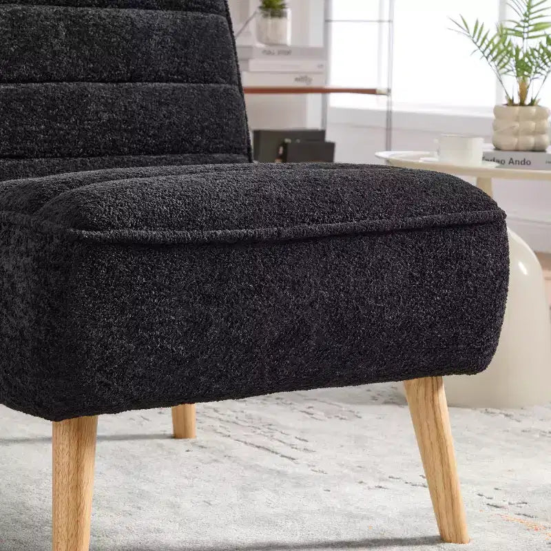 Poltrona moderna senza braccioli con gambe in legno di gomma, sedia slipper rivestita in ciniglia per soggiorno, camera da letto o angolo lettura