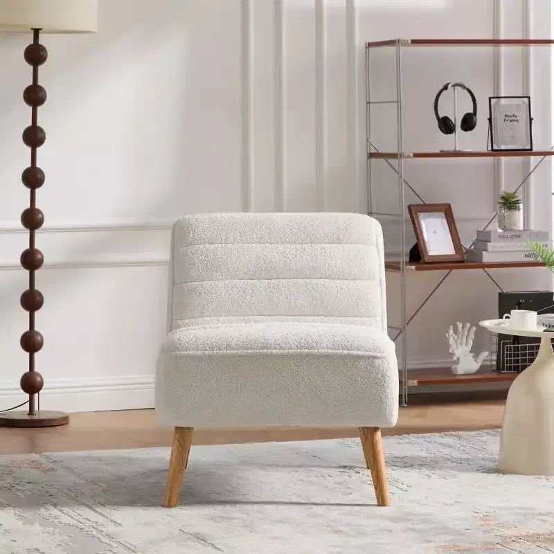 Poltrona moderna senza braccioli con gambe in legno di gomma, sedia slipper rivestita in ciniglia per soggiorno, camera da letto o angolo lettura