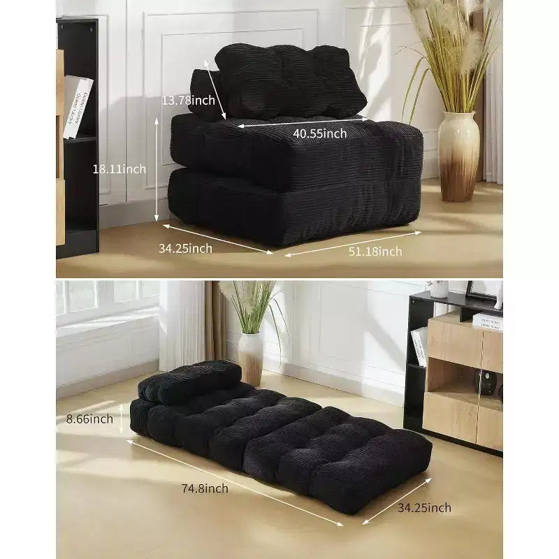 Divano Letto Pieghevole, Poltrona Letto Convertibile con Cuscino e Tasca Laterale, Design con Materasso Pieghevole, Lettino da Terra Portatile per Piccoli Spazi