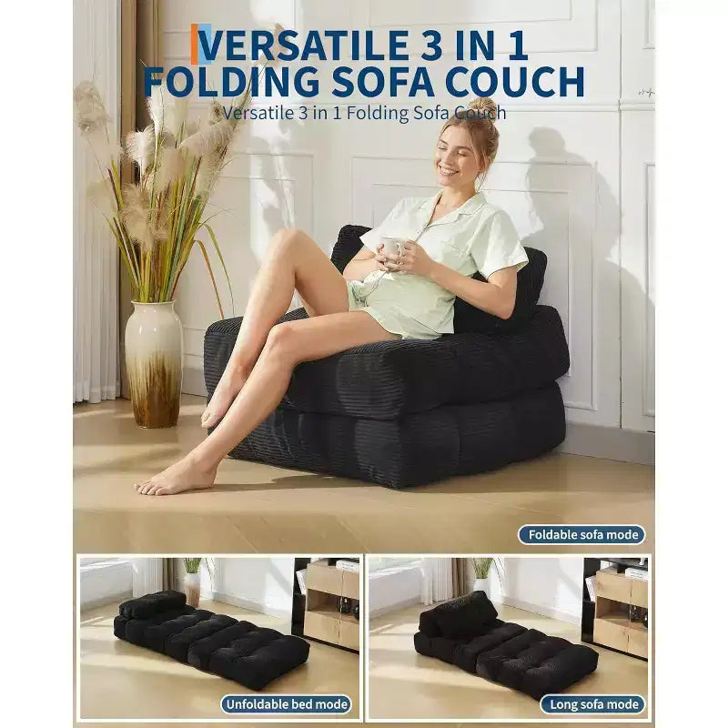 Divano Letto Pieghevole, Poltrona Letto Convertibile con Cuscino e Tasca Laterale, Design con Materasso Pieghevole, Lettino da Terra Portatile per Piccoli Spazi