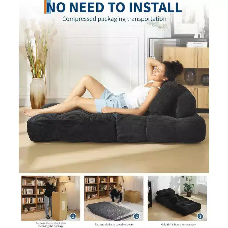 Divano Letto Pieghevole, Poltrona Letto Convertibile con Cuscino e Tasca Laterale, Design con Materasso Pieghevole, Lettino da Terra Portatile per Piccoli Spazi