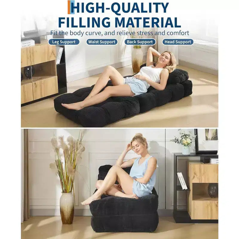 Divano Letto Pieghevole, Poltrona Letto Convertibile con Cuscino e Tasca Laterale, Design con Materasso Pieghevole, Lettino da Terra Portatile per Piccoli Spazi