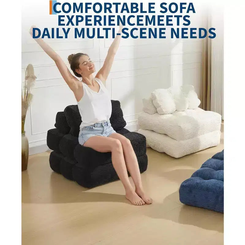 Divano Letto Pieghevole, Poltrona Letto Convertibile con Cuscino e Tasca Laterale, Design con Materasso Pieghevole, Lettino da Terra Portatile per Piccoli Spazi