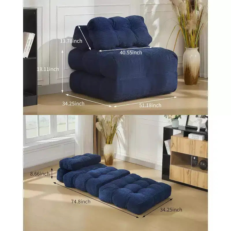 Divano Letto Pieghevole, Poltrona Letto Convertibile con Cuscino e Tasca Laterale, Design con Materasso Pieghevole, Lettino da Terra Portatile per Piccoli Spazi