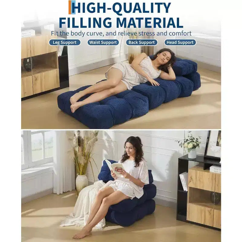 Divano Letto Pieghevole, Poltrona Letto Convertibile con Cuscino e Tasca Laterale, Design con Materasso Pieghevole, Lettino da Terra Portatile per Piccoli Spazi