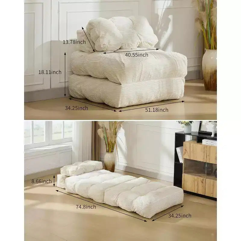 Divano Letto Pieghevole, Poltrona Letto Convertibile con Cuscino e Tasca Laterale, Design con Materasso Pieghevole, Lettino da Terra Portatile per Piccoli Spazi