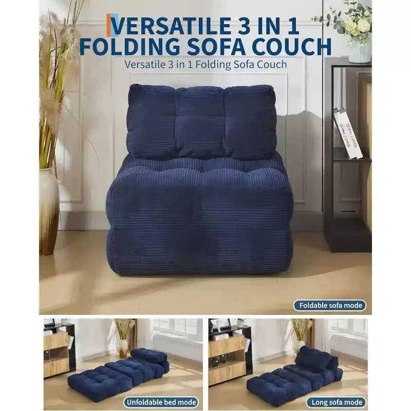 Divano Letto Pieghevole, Poltrona Letto Convertibile con Cuscino e Tasca Laterale, Design con Materasso Pieghevole, Lettino da Terra Portatile per Piccoli Spazi