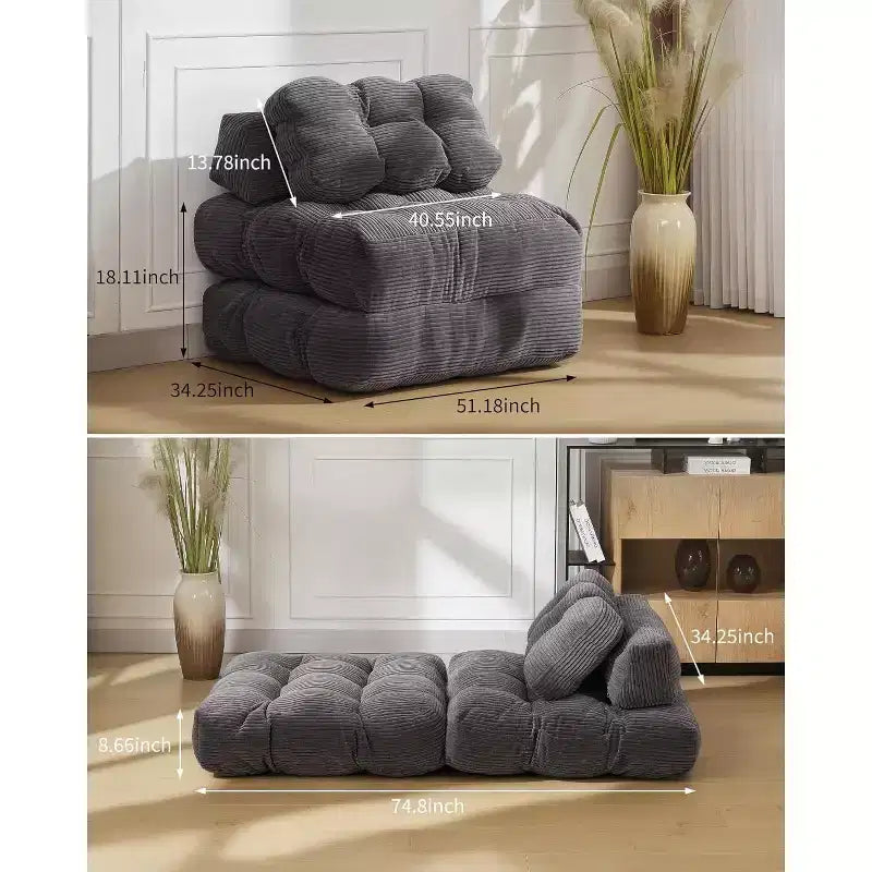 Divano Letto Pieghevole, Poltrona Letto Convertibile con Cuscino e Tasca Laterale, Design con Materasso Pieghevole, Lettino da Terra Portatile per Piccoli Spazi