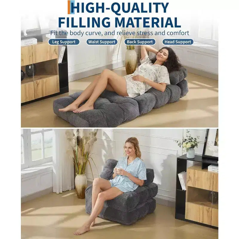 Divano Letto Pieghevole, Poltrona Letto Convertibile con Cuscino e Tasca Laterale, Design con Materasso Pieghevole, Lettino da Terra Portatile per Piccoli Spazi