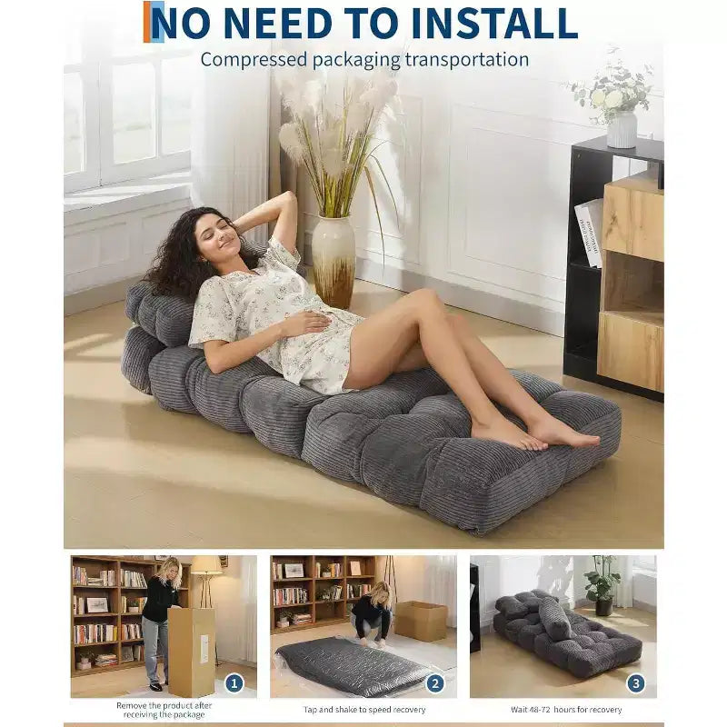 Divano Letto Pieghevole, Poltrona Letto Convertibile con Cuscino e Tasca Laterale, Design con Materasso Pieghevole, Lettino da Terra Portatile per Piccoli Spazi