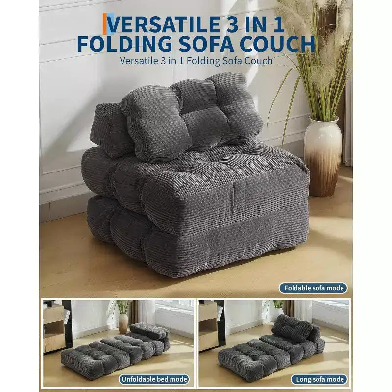 Divano Letto Pieghevole, Poltrona Letto Convertibile con Cuscino e Tasca Laterale, Design con Materasso Pieghevole, Lettino da Terra Portatile per Piccoli Spazi