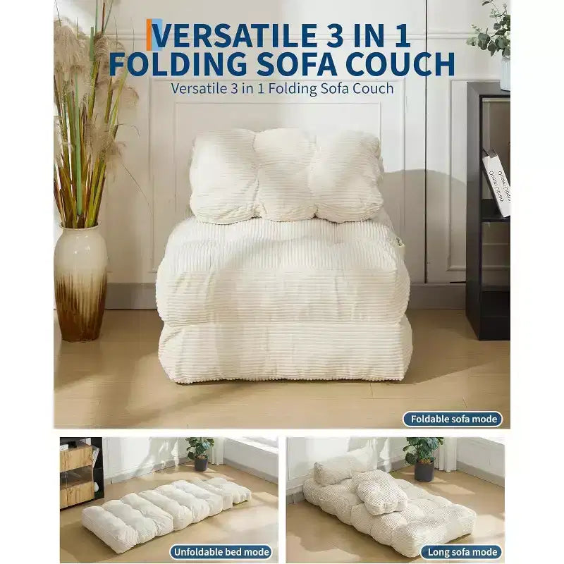 Divano Letto Pieghevole, Poltrona Letto Convertibile con Cuscino e Tasca Laterale, Design con Materasso Pieghevole, Lettino da Terra Portatile per Piccoli Spazi