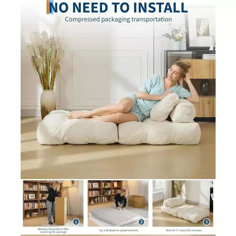 Divano Letto Pieghevole, Poltrona Letto Convertibile con Cuscino e Tasca Laterale, Design con Materasso Pieghevole, Lettino da Terra Portatile per Piccoli Spazi