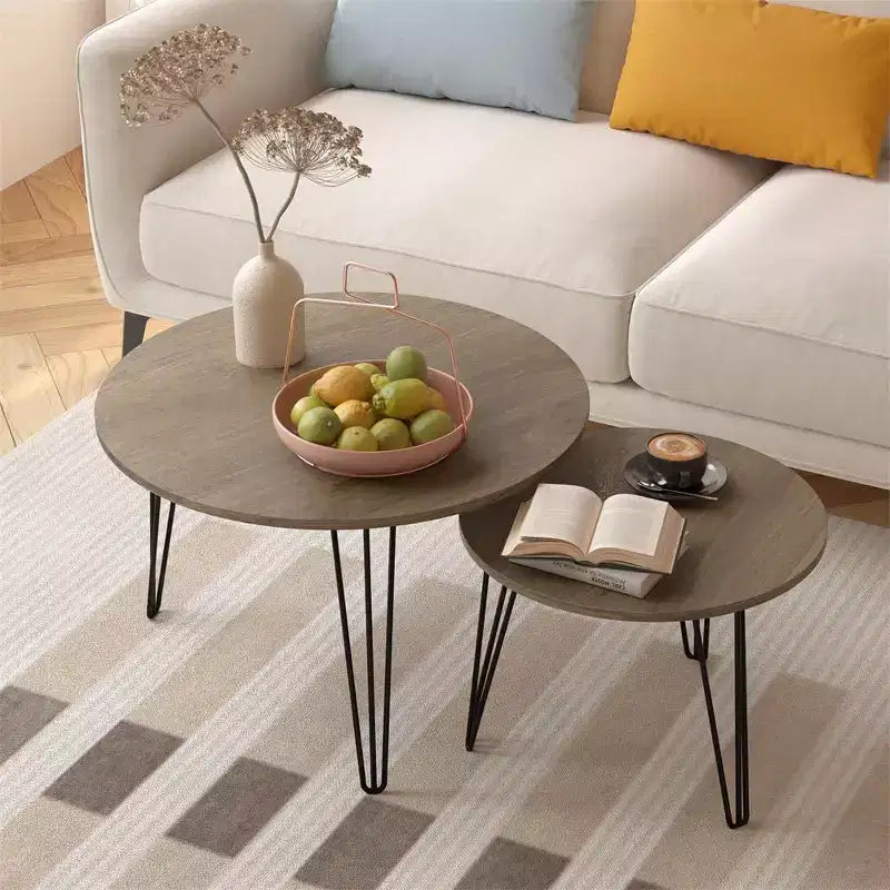 Tavolino da caffè rotondo impilabile, piano in finto marmo da 70 cm con struttura in metallo, tavolini laterali in legno per soggiorno