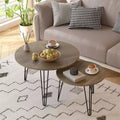 Round Nesting Coffee Table Set of 2, 27.56 Inch Imitation Marble Top with Metal Frame, Wooden End Tables for Living Room