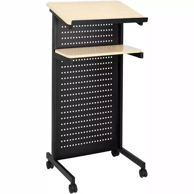VINGLI Mobile Lectern Podium, Portable Lecture Speech Platform for Classroom, Multi-Function Laptop Desk with Edge Stopper