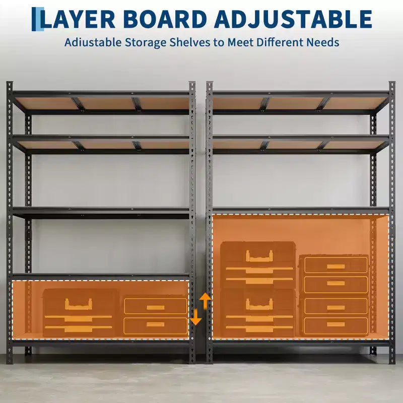 Scaffali portaoggetti, Scaffalatura in metallo a 5 ripiani resistente per garage regolabile 183A x 90L x 30P cm Nera