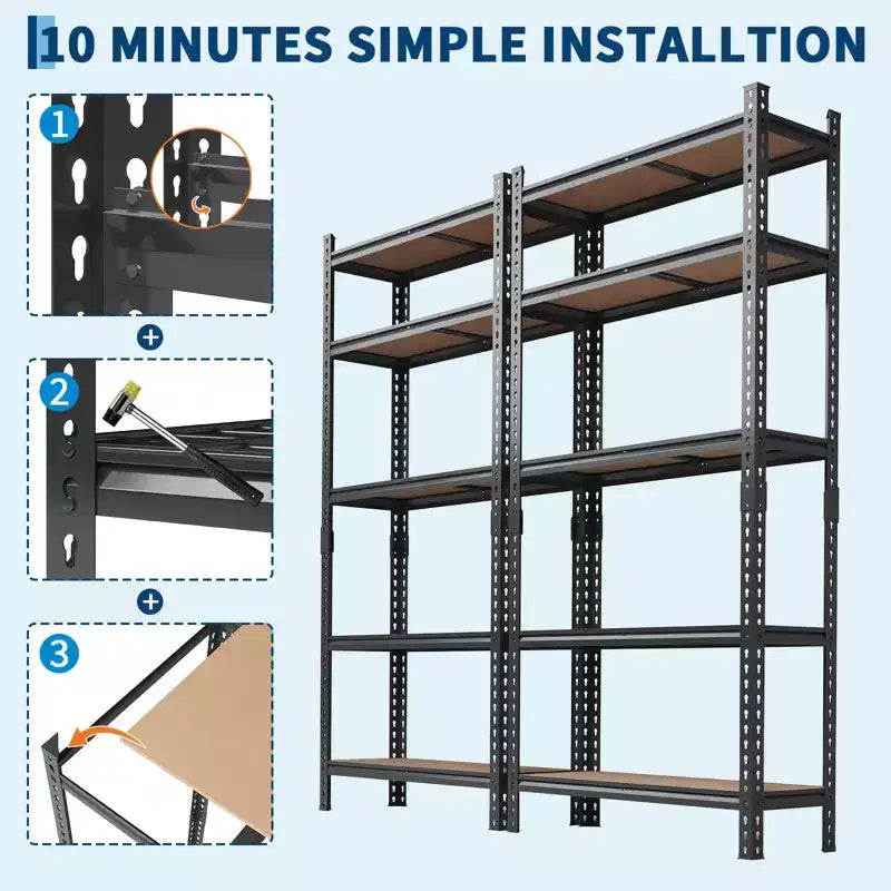 Scaffali portaoggetti, Scaffalatura in metallo a 5 ripiani resistente per garage regolabile 183A x 90L x 30P cm Nera