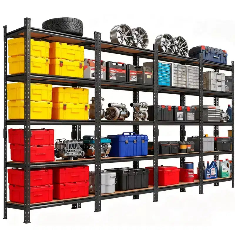 Scaffali portaoggetti, Scaffalatura in metallo a 5 ripiani resistente per garage regolabile 183A x 90L x 30P cm Nera