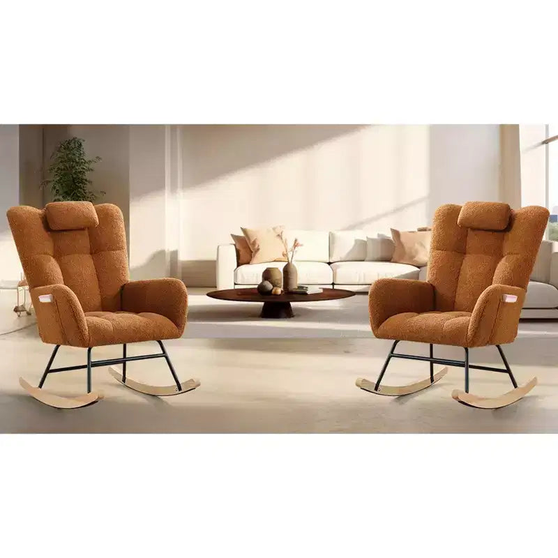 Set di Poltrone a Dondolo Moderne Imbottite con Schienale Alto e Seduta Imbottita per Soggiorno/Camera da Letto