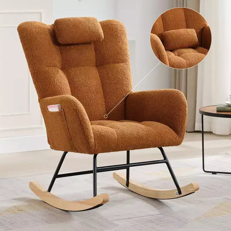 Set di Poltrone a Dondolo Moderne Imbottite con Schienale Alto e Seduta Imbottita per Soggiorno/Camera da Letto