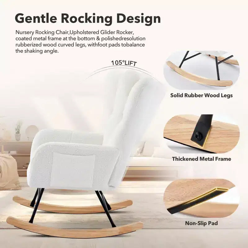 Set di Poltrone a Dondolo Moderne Imbottite con Schienale Alto e Seduta Imbottita per Soggiorno/Camera da Letto