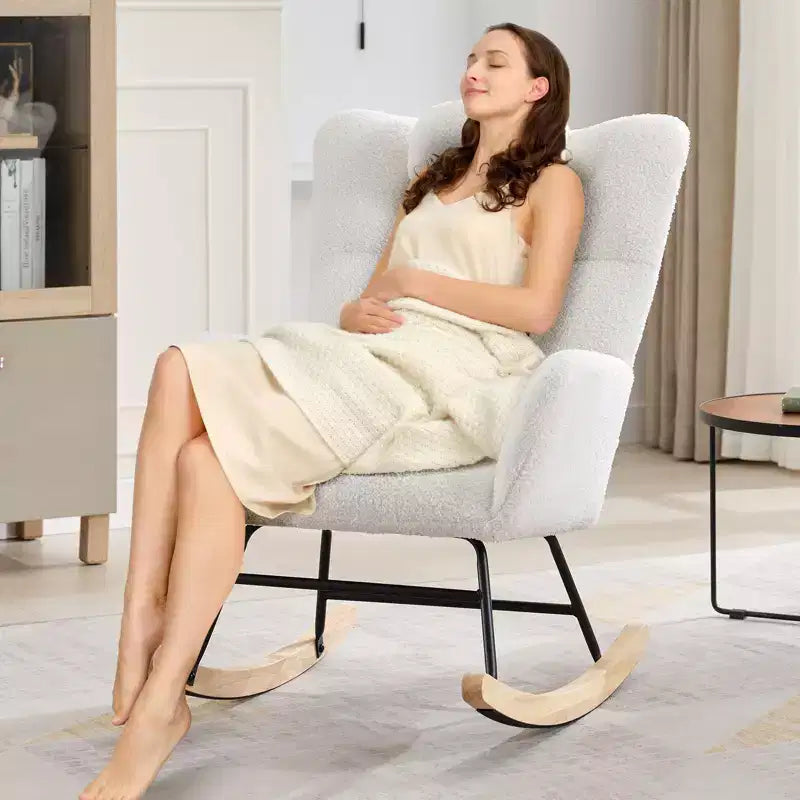 Modern Upholstered Rocking Chair Set (2-Piece)  High Backrest & Padded Seat Glider for Living Room/Bedroom