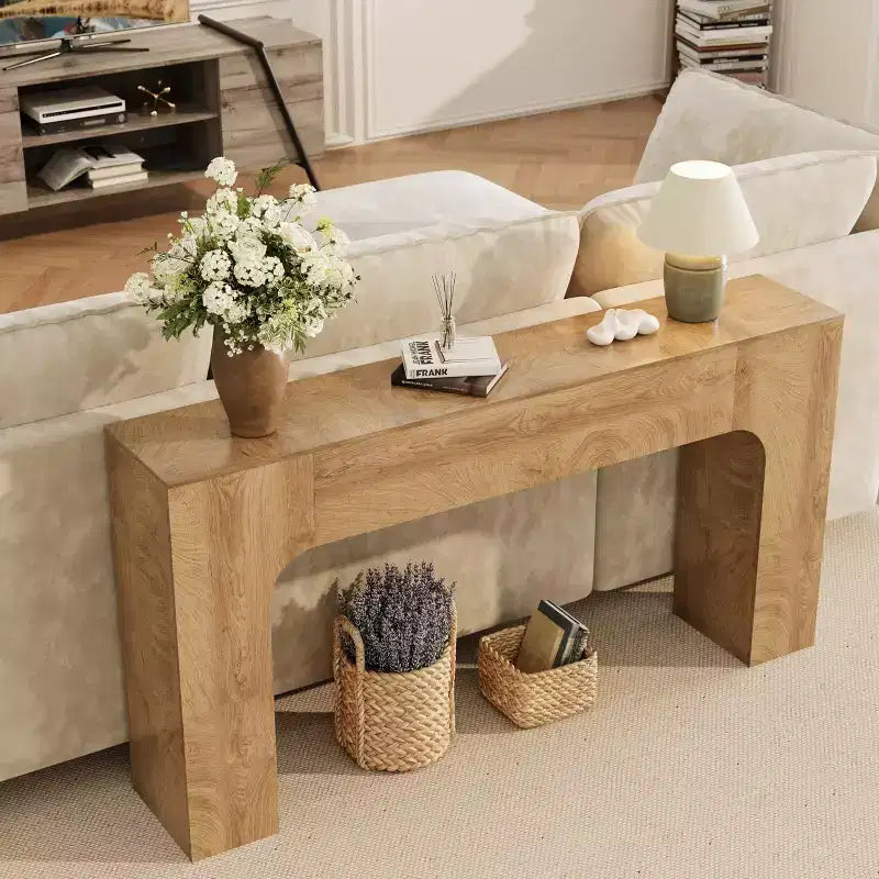 Consolle lunga, tavolo da divano in legno stile rustico per ingresso, corridoio e soggiorno