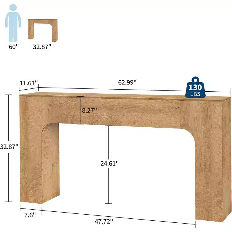 Consolle lunga, tavolo da divano in legno stile rustico per ingresso, corridoio e soggiorno