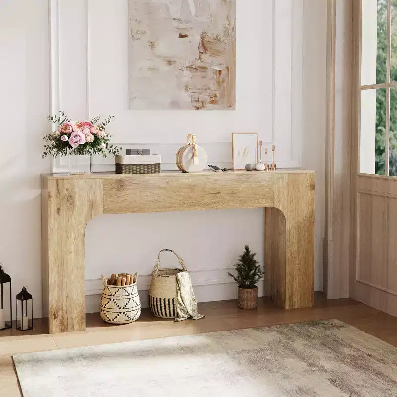 Consolle lunga, tavolo da divano in legno stile rustico per ingresso, corridoio e soggiorno