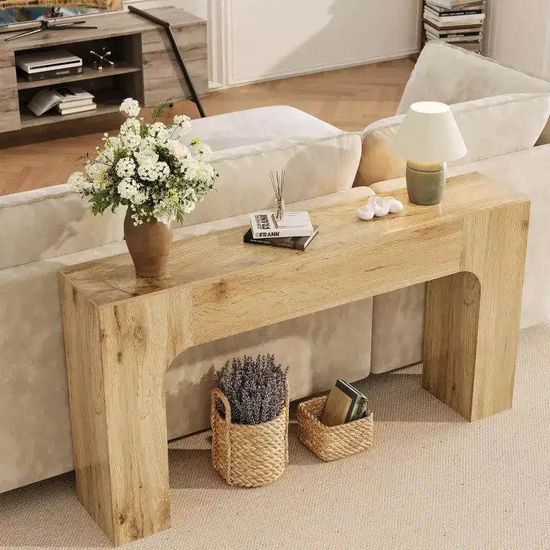 Consolle lunga, tavolo da divano in legno stile rustico per ingresso, corridoio e soggiorno