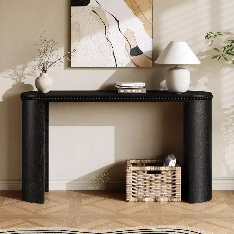 TUYOHW Vintage Console Table with Reversible Curved Legs,Elegant Beaded Trim Entryway Table for Hallway,Living Room,Behind Sofa
